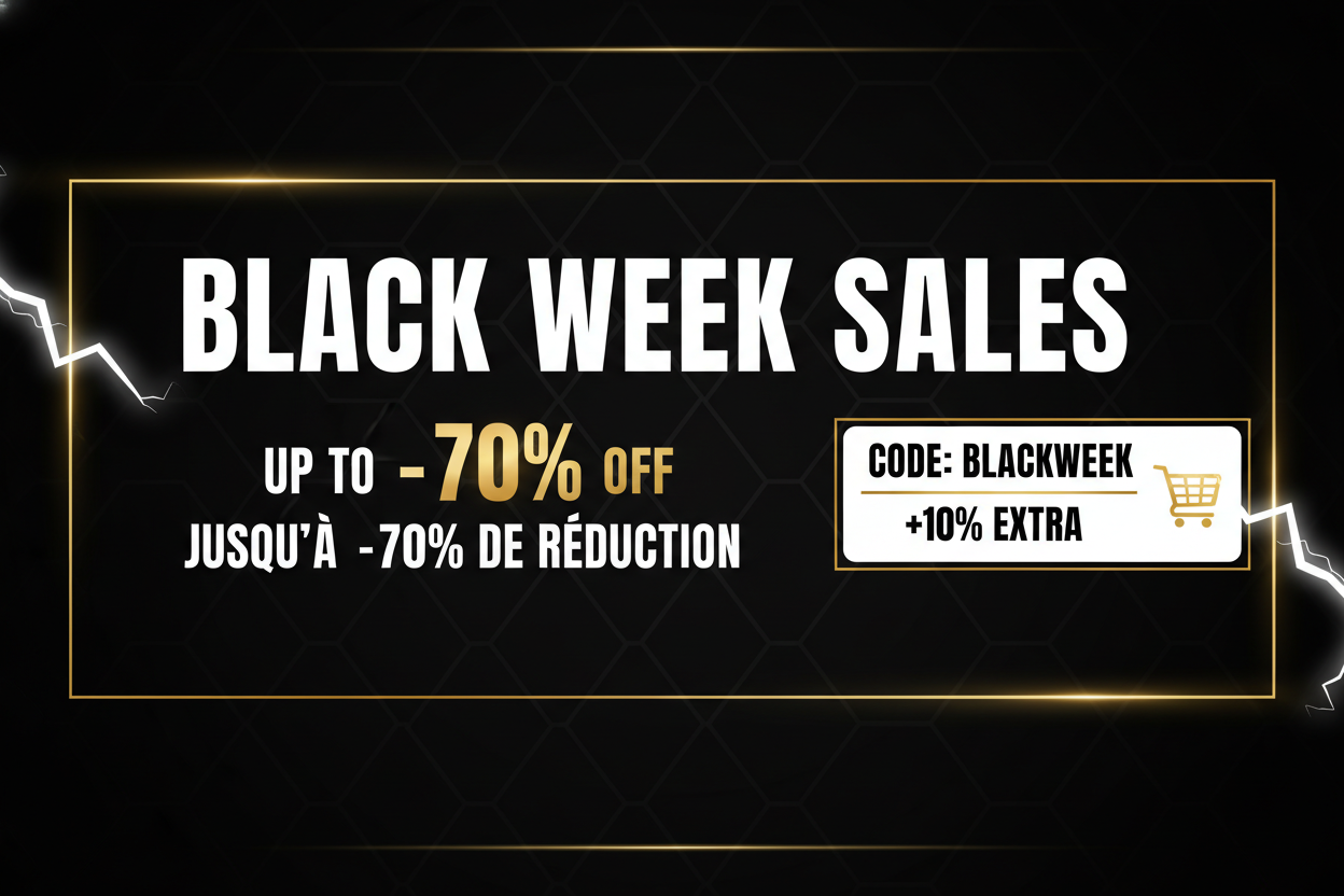 fait une image en metant black week sales jusqua - 70% de reduction et quil ya un code promo en plus qui donne 10% qui sappelle blackweek
